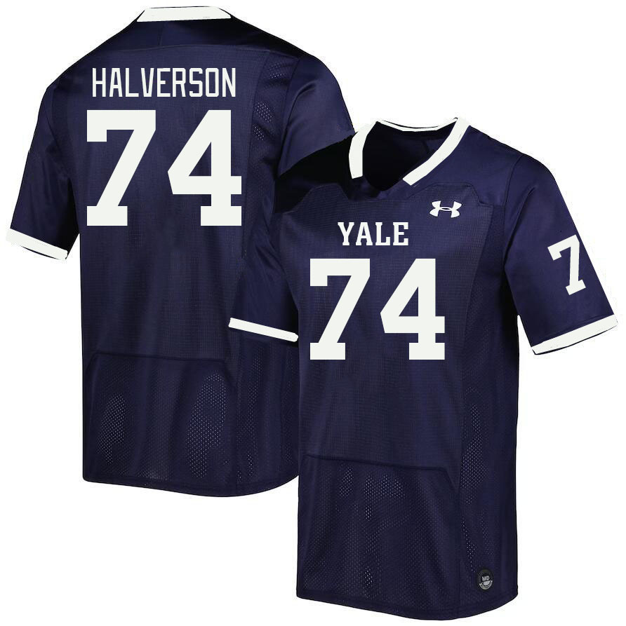 Men-Youth #74 Connor Halverson Yale Bulldogs 2023 College Football Jerseys Stitched-Blue